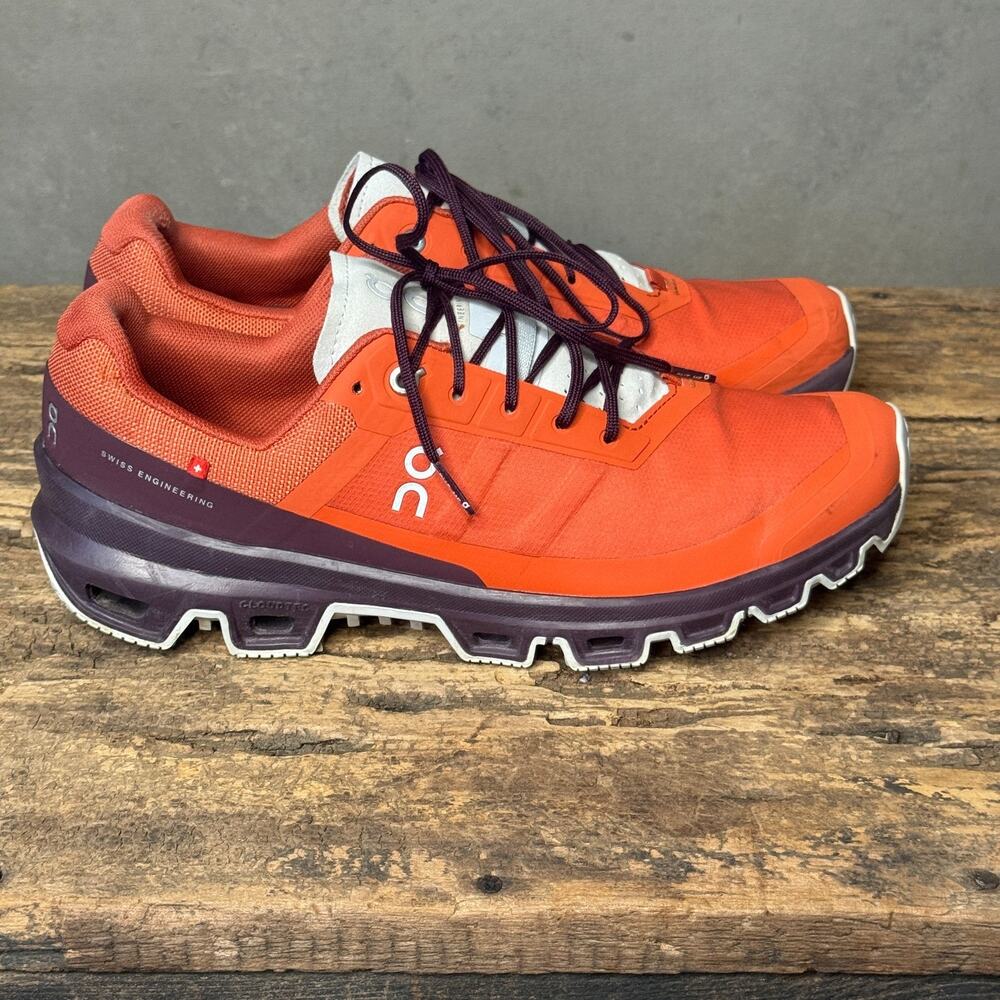 On Cloudventure Trail Running Shoes Womens 9.5 Orange Purple Swiss Waterproof